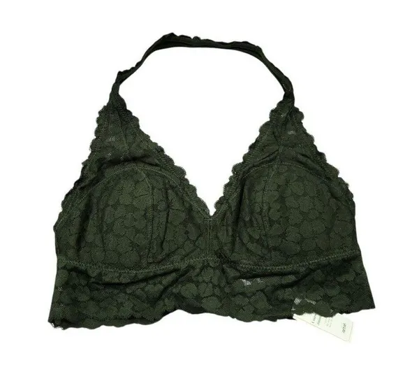 Aerie Animal Lace Padded Halter Bralette Size Small Olive Green Lined - Image 2