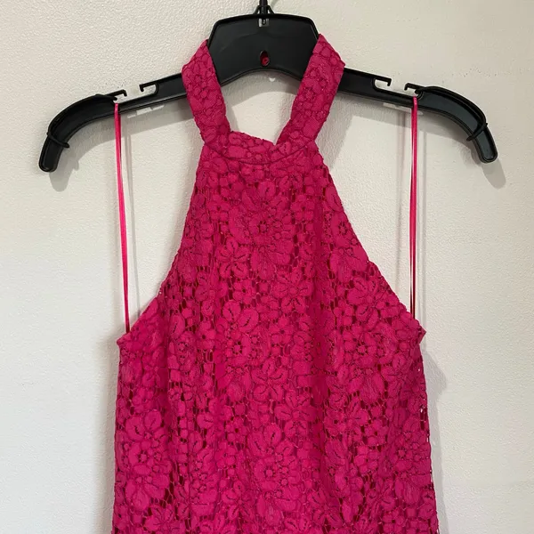 Zara Fuchsia Lace Halter Backless Long Midi Back Slit Lined Sheath Dress Sz‎ XS - Image 8