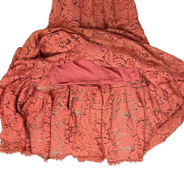 Dress the Population Burnt Orange Gold Lace Tiered V-Neck Midi Dress size S - Image 10