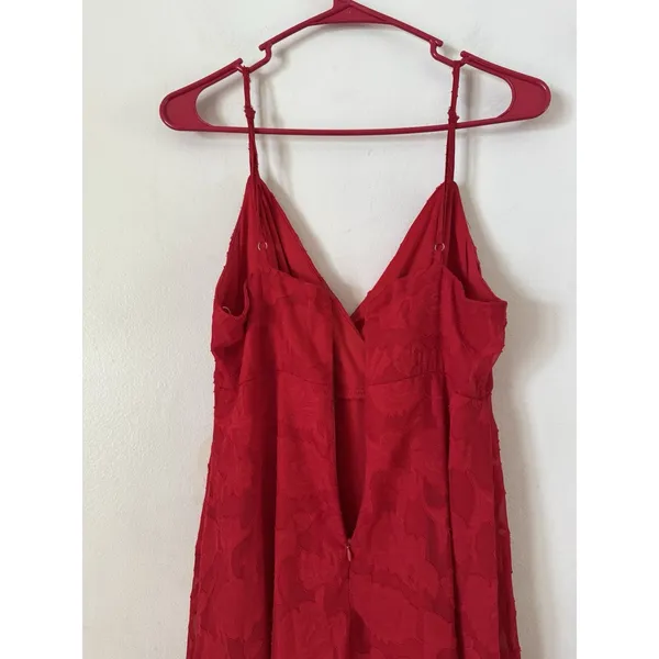 Lulus Perfectly Picturesque Red Floral Burnout Surplice Midi Dress Size Large - Image 9