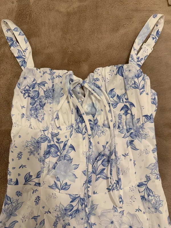 Blue and White Women’s Floral Corset Dress - Image 5