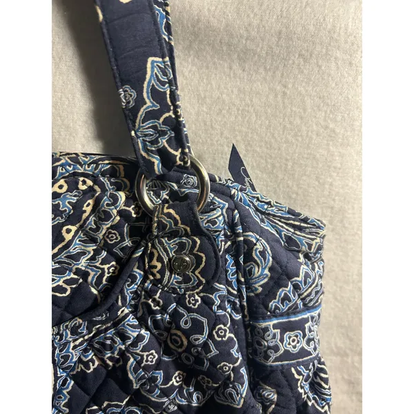Vera Bradley Blue Bayou Paisley Quilted Cotton Shoulder‎ Bag Tote Navy Blue - Image 3