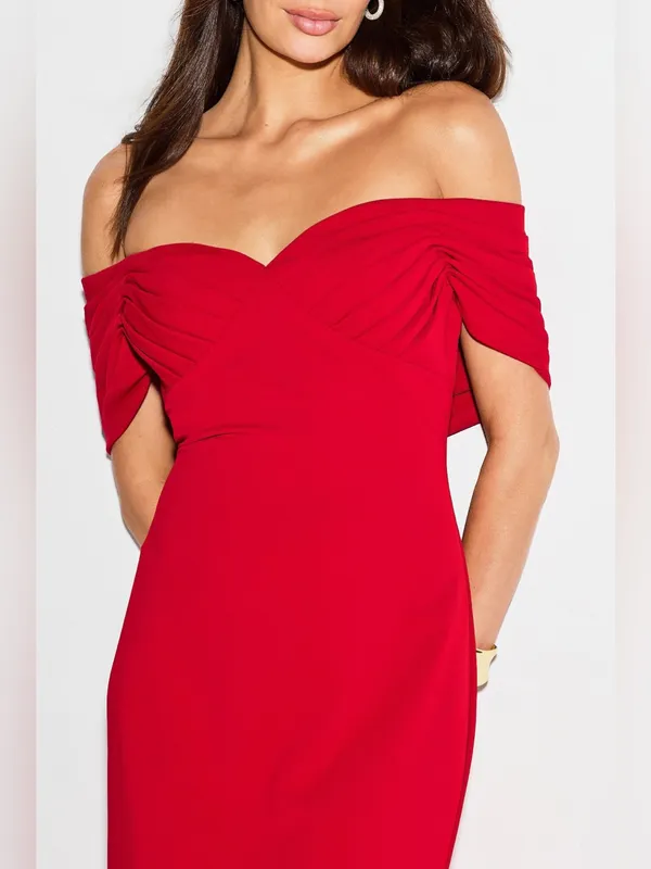 Badgley Mischka Off-The-Shoulder Gown with pleats and a draped back 6 - Image 3
