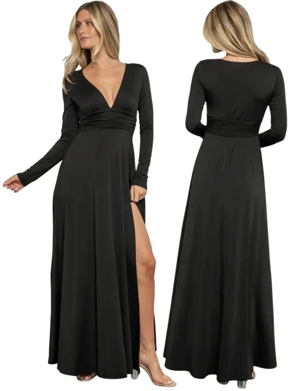 Baltic Born Arianna Maxi Dress Women's Large Black Slit Formal Wedding Cocktail - Image 2