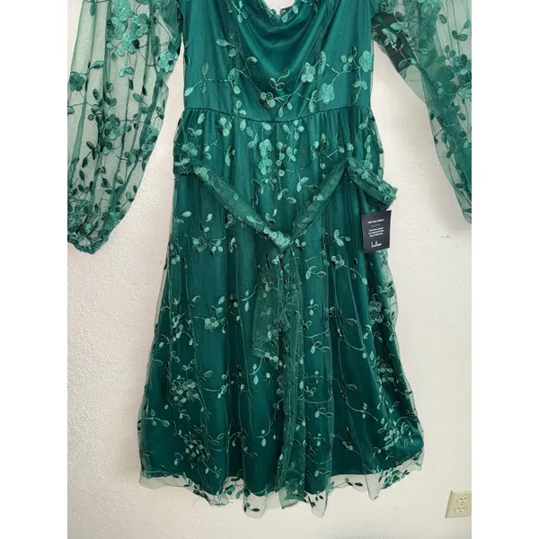 Lulus Darling‎ Charisma Emerald Mesh Embroidered Midi Dress Size Small NWT - Image 8