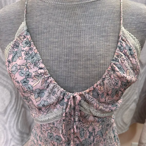 Free People Intimately All I Ever Wanted Maxi Floral Pink Blue Slit Dress Slip - Image 8