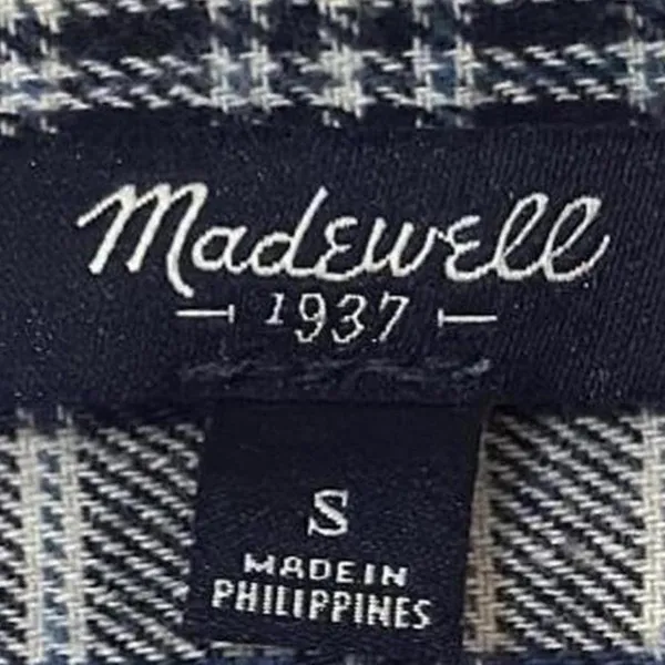 Women's Madewell Blue Plaid Button‎ Up Flannel Shirt Small - Image 2