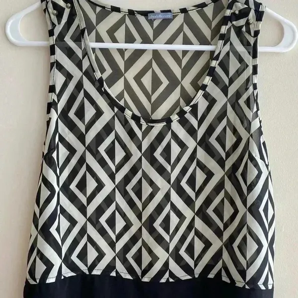 Charlotte Russe Geometric Pattern Tank Top with Gold Stud Detail, Size Small - Image 2