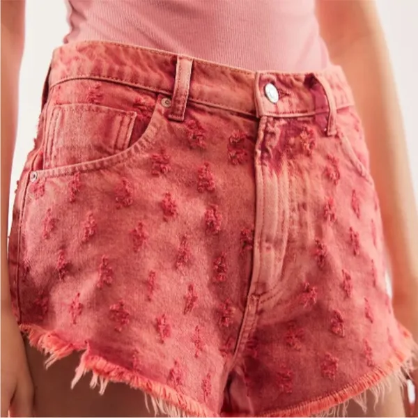 We The Free Pink Mixed Motions High Rise Shorts Size 26 Denim Textured - Image 2