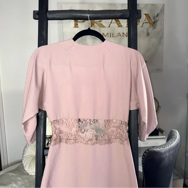 ASOS Blush Pink Lace Panel Mini Dress Open Back Soft Kimono Sleeves Womens 0 New - Image 5