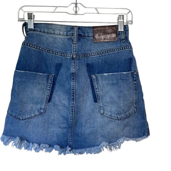 One X ONE TEASPOON 2020 Mini Distressed High Waisted Denim Skirt sz 24 Preppy‎ - Image 2