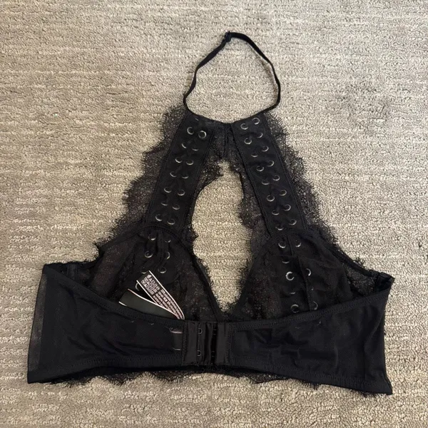 Victoria's Secret Very Sexy Halter Black Lace Up Goth Witchy Bralette Medium - Image 2