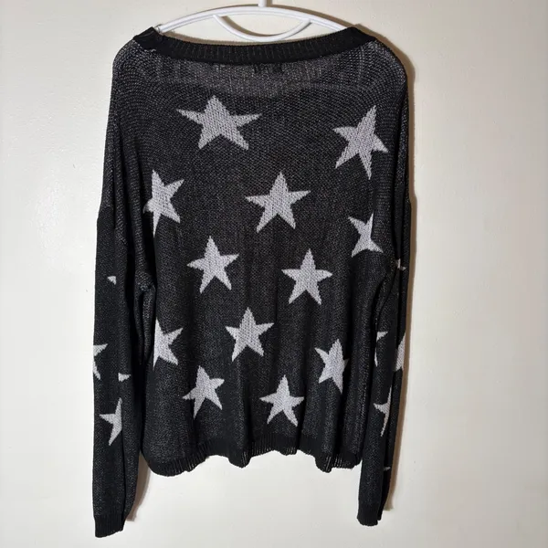 POL‎ Black Star Print Sheer Knit Sweater Size Large - Image 6