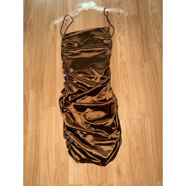 Naked Wardrobe Brown Tan Bodycon Tube Top Sleeveless Dress Small - Image 2