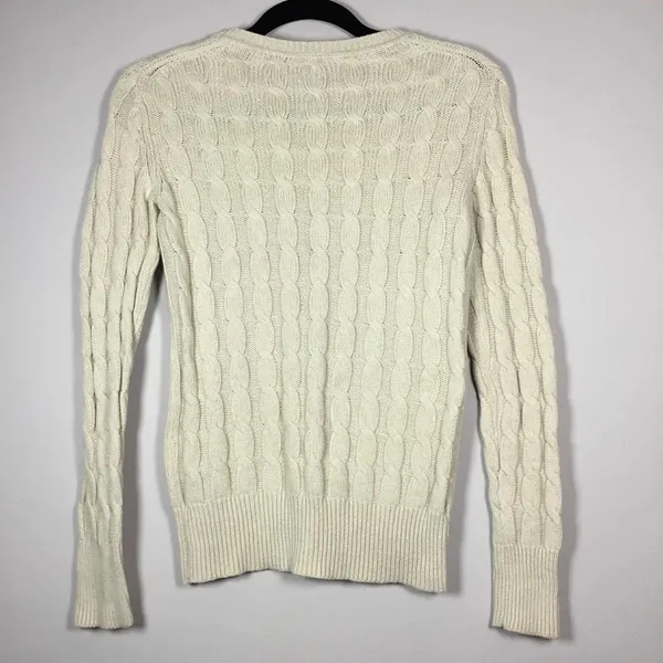 Gap Off White Minimalist Clean Girl Cable Knit Neck Sweater S Autumn Fall Casual - Image 4