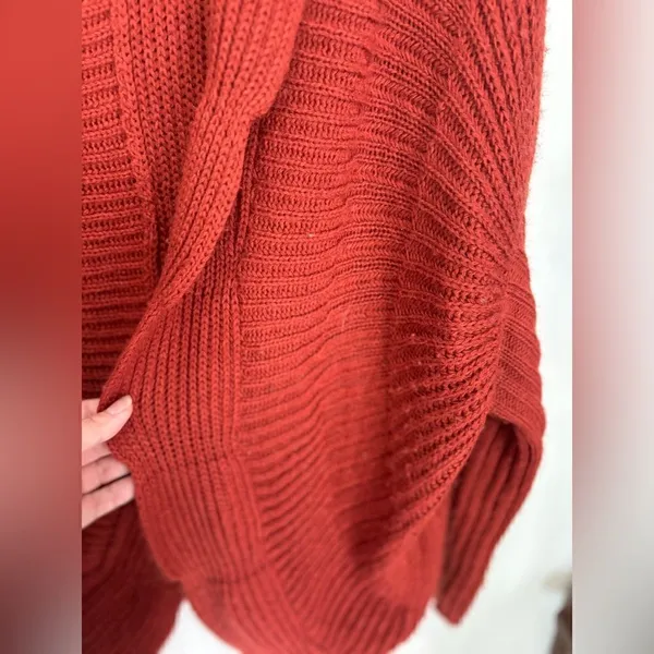 Sunday in Brooklyn Open Front Cardigan Ribbed Knit Small Rust Orange - Image 10
