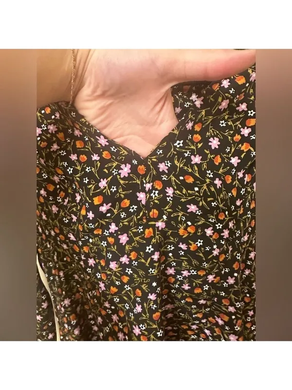Zara Floral Print Long Sleeve Mini Dress Black Small - Image 10