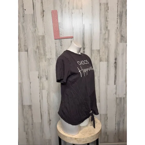 Sweet Soul “Choose Happiness” Graphic Tee Gray Tie-Front Shirt Size Large - Image 5