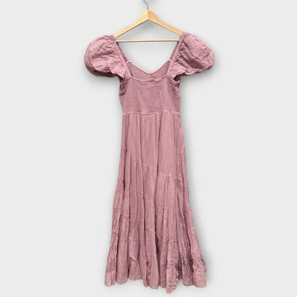 FREE PEOPLE Sundrenched Smocked Puff Sleeve Maxi Dress Size Medium - Image 4