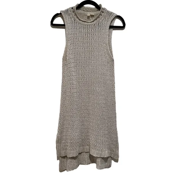 Anthro Moth Metallic Mock Turtleneck Sleeveless High Low Sweater Dress S - Image 3
