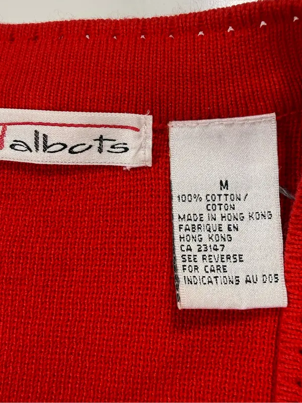 Talbots Red Gold-Button V-Neck Cardigan Size Medium - Image 6