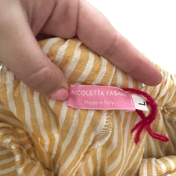 NICOLETTA FASANI Linen Blend Striped‎ Pant Yellow Large - Image 4