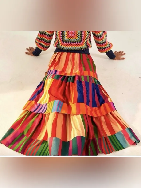 FARM Rio Vibrant Multi-Stripe Tiered MIDI Skirt - Image 4