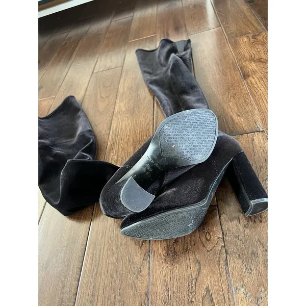 Marc Fisher Black Velvet Heeled Over The Knee Boots Size 10 M - Image 3