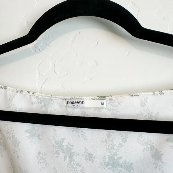 House of CB | Clarissa Garden Print Lace Trim Tie Front Top‎ in Ivory & Green - Image 8