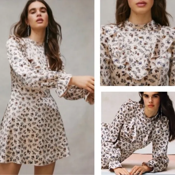 LAURA ASHLEY x URBAN‎ OUTFITTERS Satin Ruffle Mini Dress Baby Doll C27 - Image 2