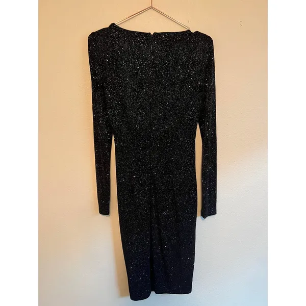 Vintage Cache Cocktail Dress Womens S Black‎ Sparkle Ruched Glitter Party Glam - Image 4