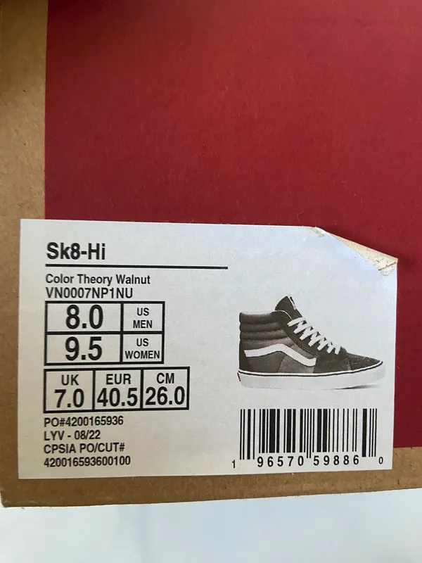 SK8-Hi Theory Walnut Suede Canvas Women 9.5 US Mens 8.0 US - Image 11