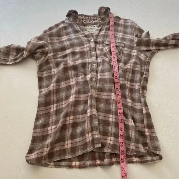 Aéropostale Plaid Button Down Shirt Brown Pink Flannel Top Women’s XL 100% Cotto - Image 9