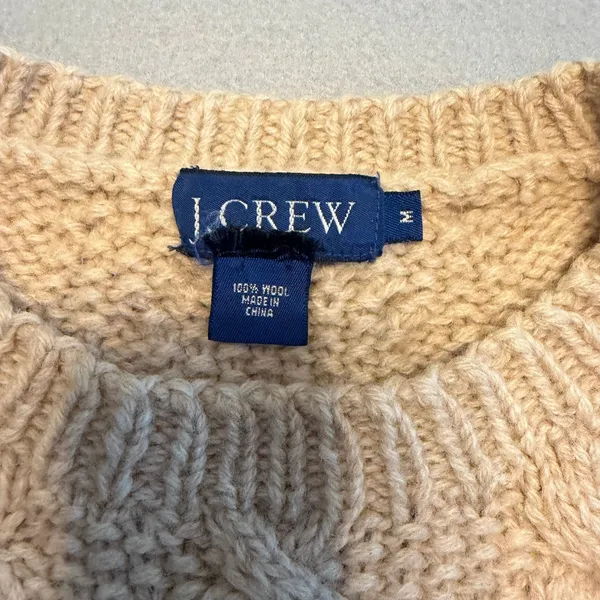 Vintage J.Crew Cable Knit Fisherman Sweater Wool Tan Beige Women Size Medium - Image 2