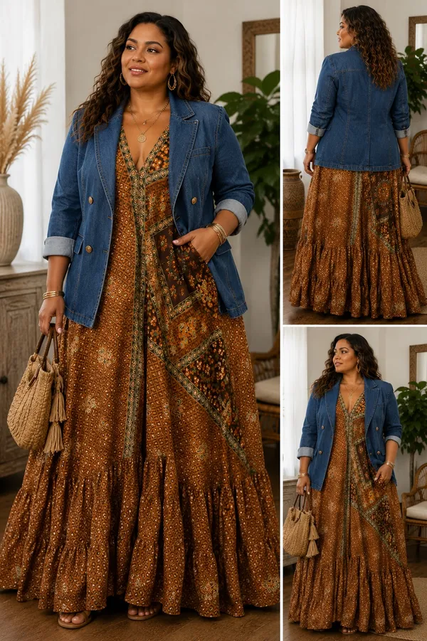 Indian Silk Halter Maxi Dress Brown - Image 2