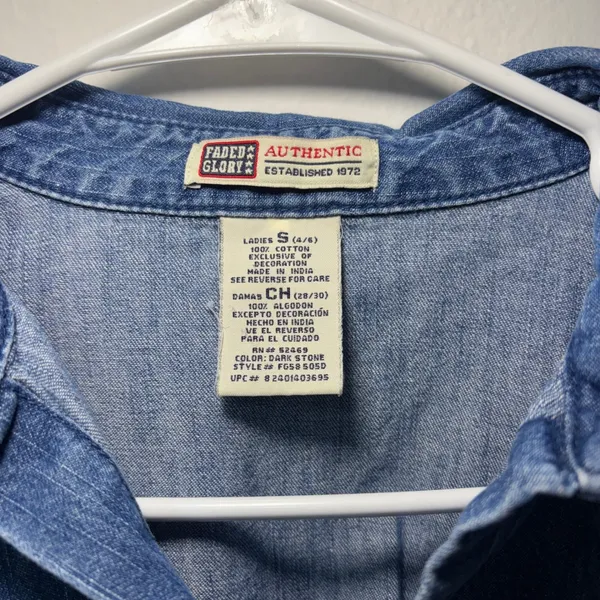 VTG Faded Glory Denim Embroidered Top Womens Small Blue Corset Back Boho Western - Image 3