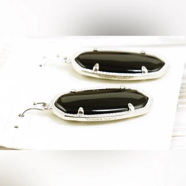 Kendra Scott Dani Drop Earrings Silver Tone Black Opaque Glass Dangle Casual - Image 4