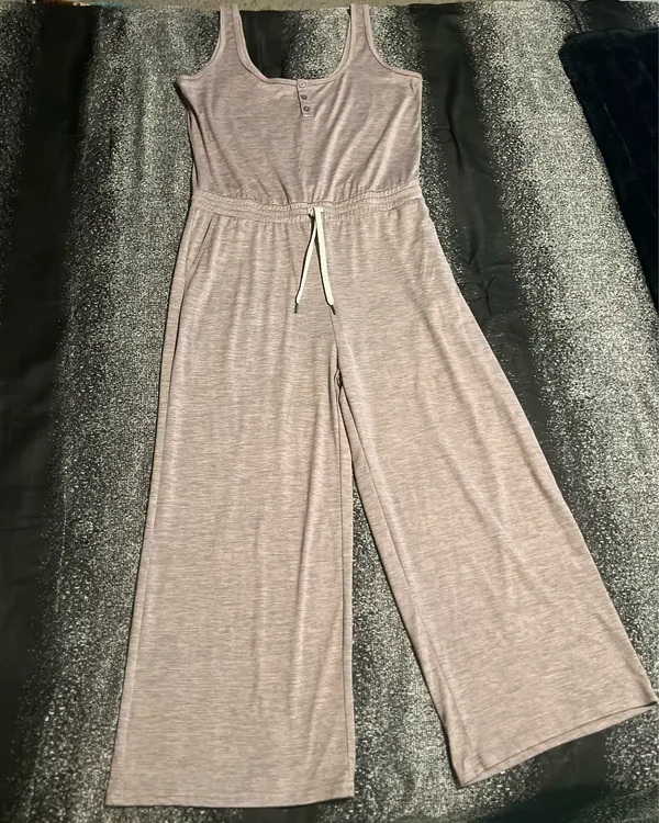 Womens large Vuori Falls wide leg sleeveless henley jumpsuit-rosemary heathered - Image 2