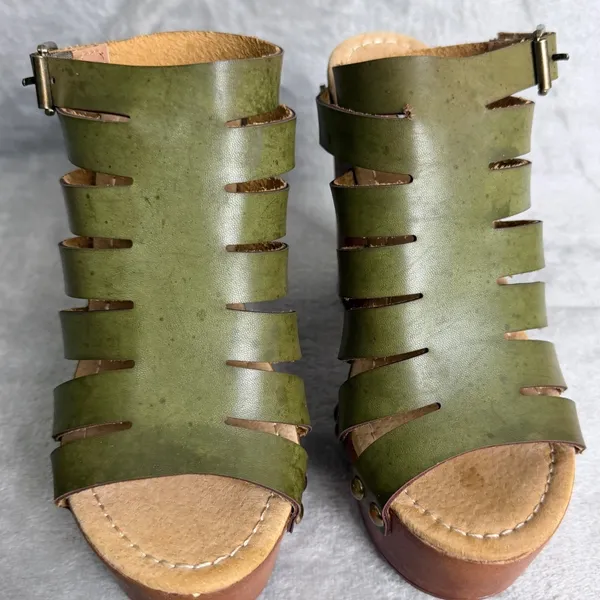 Cape Robbin Platform Sandals Boho Earthy Hippie Block Heel Wood Clog Sz 6 Green - Image 7