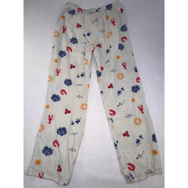 Angel Kiss Womens Coastal Lobster Print Wide Leg‎ Beach Pants White Medium - Image 2
