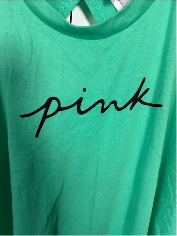Women's PINK Victoria's Secret Green Tank Top with Black Logo, Size L EUC - Image 4