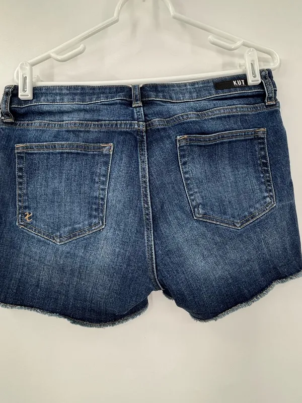 Kut from the Kloth Indigo Blue Frayed Hem Jean Shorts - Image 3