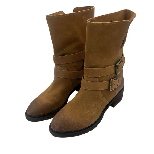 Donald Pliner Saraya Suede Boots Motorcycle Tan Sz 10 preppy Outdoor Combat - Image 4
