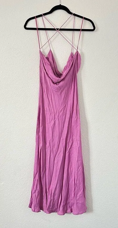 ZARA SATIN LINGERIE STYLE DRESS bloggers favorite cowl neck midi dress sz M - Image 6
