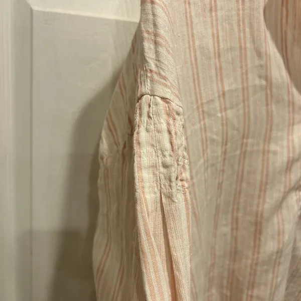 Joie Women Large Pink White Striped 100% Linen‎ Henley Blouse Boho Smocked Top - Image 4