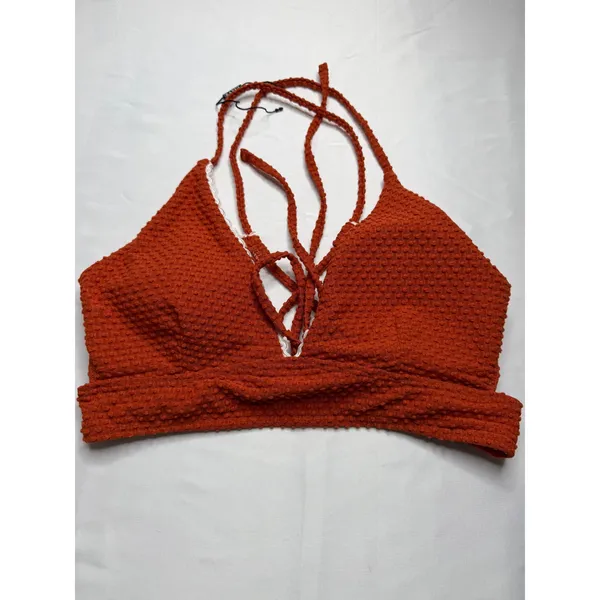 Zaful Burnt Orange Popcorn Textured High Waisted Bikini Set ScallopTrim Womens M - Image 7