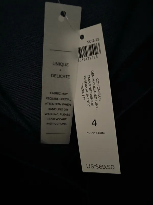 Chico's Navy Blue Denim Look Sleeveless Collared V-Neck Tunic Size 4 (20/22-XXL) - Image 4