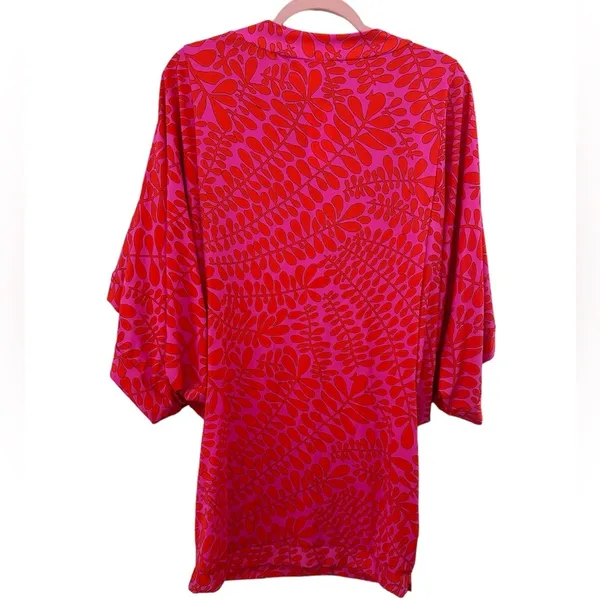 Trina Turk Pink Orange Print Stretch Swim Vneck Popover Coverup L - Image 5