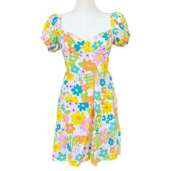 Show Me Your Mumu Cathy Floral Mini Dress Multicolor S Puff Sleeve Open Back - Image 2