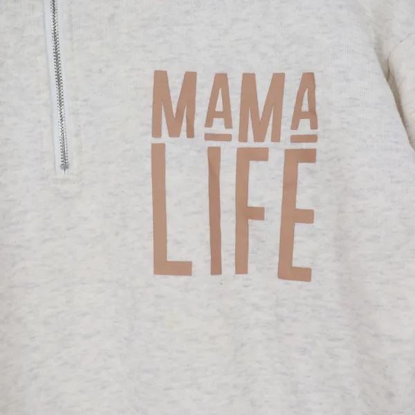 Unbranded Sweatshirt Womens L Mama Life Graphic Oatmeal Quarter Zip Excellent - Image 2